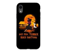 My Fox Terrier Rides Shotgun Dog and Witch Halloween Coque pour iPhone XR