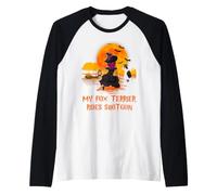 My Fox Terrier Rides Shotgun Dog and Witch Halloween Manche Raglan