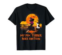 My Fox Terrier Rides Shotgun Dog and Witch Halloween T-Shirt