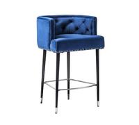 My Furniture Carter Tabouret de Bar Bleu Encre - en Velours - Rembourrage capitonné à Boutons, détails en Chrome - Repose-Pieds en métal - Idéal pour Cuisine, Salle à Manger et Bar à Domicile.