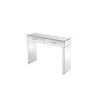 My Furniture Harper Console en Miroir renforcé - Détails Or Champagne/Design Moderne Glamour avec 2 tiroirs et poignées dorées - Meuble stylé pour Hall d'entrée ou Salon.