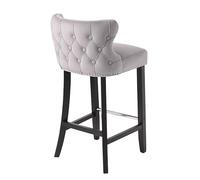 My Furniture Margonia Tabouret de Bar - Gris Colombe en Velours - Dossier capitonné à Boutons, Clous en Chrome - Pieds en Bois Massif - Idéal pour Cuisine, Bar ou Coin Petit-déjeuner.