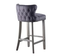 My Furniture Margonia Tabouret de Bar - Gris tempête en Velours - Dossier capitonné à Boutons, Clous en Chrome - Pieds en étain- Idéal pour Cuisine, Bar ou Coin Petit-déjeuner.