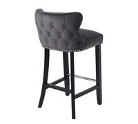 My Furniture Margonia Tabouret de Bar Gris Tempête - en Velours - Dossier capitonné à Boutons, Clous en Chrome - Pieds en Bois Massif - Idéal pour Cuisine, Bar ou Coin Petit-déjeuner.