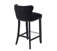 My Furniture Margonia Tabouret de Bar Noir - Design Classique en Velours - Dossier capitonné à Boutons, Clous en Chrome - Pieds en Bois Massif - Idéal pour Cuisine, Bar ou Coin Petit-déjeuner.