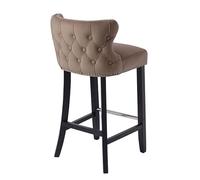 My Furniture Margonia Tabouret de Bar Taupe - Design Classique en Velours - Dossier capitonné à Boutons, Clous en Chrome - Pieds en Bois Massif - Idéal pour Cuisine, Bar ou Coin Petit-déjeuner.