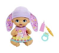 My Garden Baby poupée bébé Lapin Premières dents, 30 cm, poupon avec 3 accessoires et tenue 2 en 1, bonnet mauve, jouet pour enfant dès 2 ans, HGC12