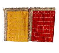 My God Gift Lot de 2 chiffons, Aasan pour Pooja et Mandir, velours puja Asan, 45 x 60 cm (carreaux rouges et jaunes)