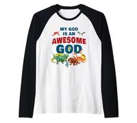 My God is an Awesome God - Christian Faith Kids Dinosaur Manche Raglan