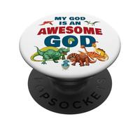 My God is an Awesome God - Christian Faith Kids Dinosaur PopSockets PopGrip Adhésif
