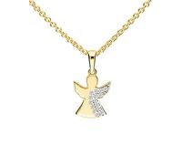 My Gold Collier ange gardien pour fille avec pendentif en or jaune 375/750 (9/18 carats) avec zircone - Collier pour bébé - Collier plaqué or - Sweet Angel, Mittelgroß, Or jaune, Zircone cubique