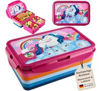 My-goodbuy24 Boîte à déjeuner Bento - Étanche - 3 compartiments/compartiments - 1100 ml - Sans BPA - Boîte à goûter - Robuste - Motif dinosaure ou licorne - Motif licorne