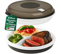 My-goodbuy24 Lot de 2 assiettes de rangement pour micro-ondes, avec 3 compartiments et couvercle ventilé, sans BPA, très stable et incassable, diamètre : 24,7 cm, réutilisables