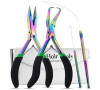 My Hair Tools Kit d'outils professionnels pour extensions de cheveux, ensemble de pinces pour enlever les extensions de cheveux, micro perles, crochet et boucle à microbilles en acier inoxydable emballé dans un étui souple (arc-en-ciel avec poignées en caoutchouc)