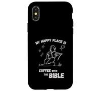 My Happy Place is : Coffee with The Bible - Design chrétien Coque pour iPhone X/XS