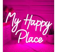 My Happy Place Panneau lumineux néon LED pour décoration murale, décoration artistique à intensité variable, panneau lumineux néon pour décoration de chambre, fête d'anniversaire, mariage
