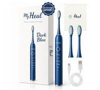 * MY HEAL * | Brosse à dent électrique Sonique | 3 Mois d'Autonomie | 5 Modes de Brossage avec Minuteur de 2 Min intégré | Rechargeable USB | Pack 1 BROSSE A DENT et 2 TETES DE BROSSETTES (Bleu Nuit)