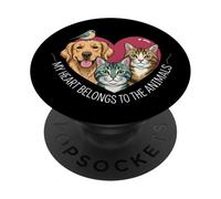 My Heart Belongs to The Animals Dog Cat Bird Pet Lover PopSockets PopGrip Adhésif