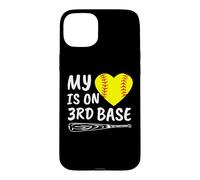 My Heart is on 3rd Base Batte de Softball fière Maman Papa Coque pour iPhone 15 Plus