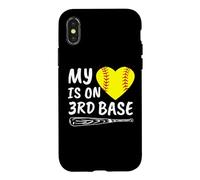 My Heart is on 3rd Base Batte de Softball fière Maman Papa Coque pour iPhone X/XS