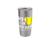 My Heart Is on 3rd Base Batte de softball fière maman papa Gobelet isotherme en acier inoxydable double paroi