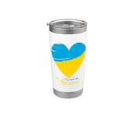 My Heart with Ukraine Drapeau de l'Ukraine en forme de cœur Gobelet isotherme en acier inoxydable double paroi