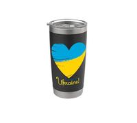 My Heart with Ukraine Drapeau de l'Ukraine en forme de cœur Gobelet isotherme en acier inoxydable double paroi
