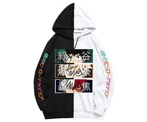 My Hero Academia Arrêtez-Vous Sweat à Capuche Nouveau 3D Noir Et Blanc Mignon Sweat à Manches Longues Hauts Hommes/Femmes Dessin Animé élément à Capuche (Color 01,XXS)