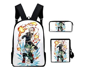 My Hero Academia Cartables Todoroki Shouto 3D Anime Sac à dos Toga Himiko Casual Daypacks Midoriya Izuku Boys Sac à dos d'école avec sac à bandoulière et trousse à crayons, E, 30x40x13cm