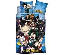 My Hero Academia Parure de lit 3 Pièces 100% Coton - Housse de Couette 140x200 cm + Taie d'oreiller 65x65 cm + Drap-Housse Assorti 90x190 cm…