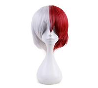 My Hero Academia Shoto Todoroki Boku No Hero Academia Cosplay Perruques 30cm Court Blanc et Rouge Résistant À La Chaleur Synthétique Perruque De Cheveux