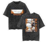 My Hero Academia T-Shirts Délavés Vintage À Manches Courtes Anime Graphique Haute Qualité Hip Hop Mode Été Adolescent Streetwear (Grand,Color 03)