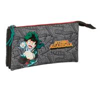 MY Hero ACADEMIA Trousse triple pour enfant, idéale pour les enfants d'âge scolaire, confortable et polyvalente, qualité et résistance, 22 x 3 x 12 cm, couleur noire, Noir , Estándar, Décontracté