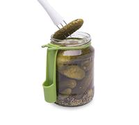 My Home Poêle-concombre en Plastique et Acier Vert Cylindrique 2 Count Pick Cucumber Pickler avec 2 pointes environ 16 cm et 2 anneaux + support inclus pour petits et grands pots de concombre