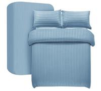 My home store Ensemble de housse de couette super king 4 pièces en satin rayé avec parure de lit en microfibre brossée douce avec drap housse de 30 CM de profondeur et 2 taies d'oreiller (Bleu clair)