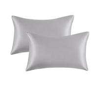 My home store Lot de 2 taies d'oreiller en satin de soie pour les cheveux et la peau, taille standard avec fermeture à rabat hypoallergénique, 50 x 75 cm, gris