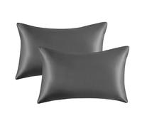 My home store Lot de 2 taies d'oreiller en satin de soie pour les cheveux et la peau - Taille standard avec fermeture à rabat hypoallergénique - 50 x 75 cm - Anthracite