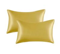 My home store Lot de 2 taies d'oreiller en satin doré hypoallergénique, douces et lisses en soie naturelle de taille standard 50 x 75 cm