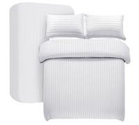 My Home Store - Parure de lit pour grand lit blanc, 4 pièces, avec housse de couette en satin rayé, en microfibre brossée douce, avec drap et 2 taies d'oreiller, profondeur 76 CM