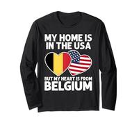 My Home USA My Heart Drapeau Belge américain Pride Manche Longue