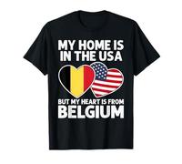 My Home USA My Heart Drapeau Belge américain Pride T-Shirt