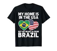 My Home USA My Heart Drapeau Brésil American Pride T-Shirt