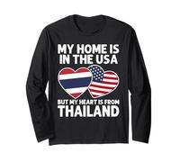 My Home USA My Heart Drapeau Thaïlande Thai American Pride Manche Longue