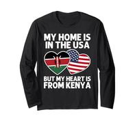My Home USA My Heart Kenya Drapeau Kenya American Pride Manche Longue