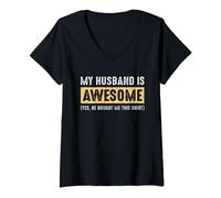 My Husband Is Awesome Husband He Bought Me This Funny Wife T-Shirt avec Col en V