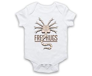My Icon Art & Clothing Facehugger Free Hugs Space Sci FI Alien Horror Film Bébé Barboteuse Bodys, Blanc, 3-6 Mois