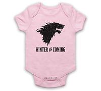 My Icon Art & Clothing GOT Thrones Stark Wolf Head Sigil Winter is Coming Bébé Barboteuse Bodys, Rose Clair, 3-6 Mois