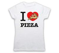 My Icon Art & Clothing I Love Pizza T-Shirt des Femmes, Blanc, Large