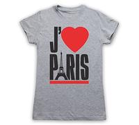 My Icon Art & Clothing J'adore Paris I Love Slogan T-Shirt des Femmes, Gris, XL