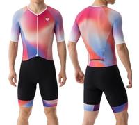 MY KILOMETRE Combinaison de Triathlon Homme Manches Courtes - Coloris Dynamique, Séchage Rapide-Respirante avec Poche Dorsale et Fermeture Avant pour Compétition/Entraînement